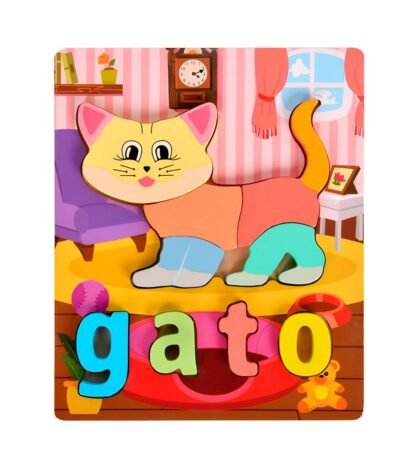 Juego de madera Gato educativo con letras encastrables