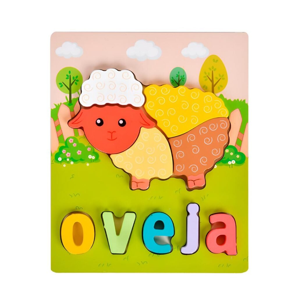 Juego de madera Oveja educativo con letras encastrables