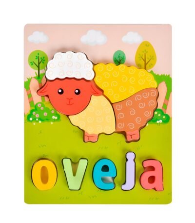 Juego de madera Oveja educativo con letras encastrables