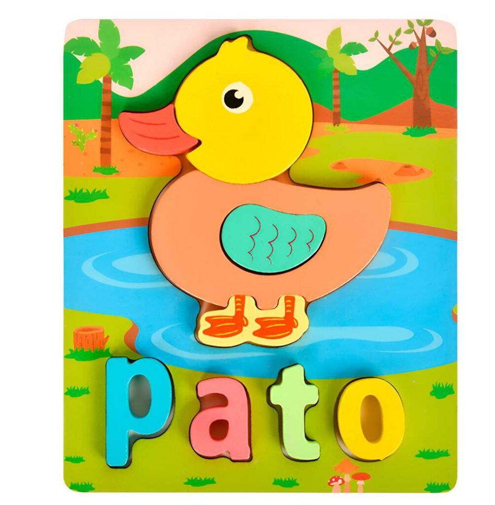 Juego de madera pato educativo con letras encastrables